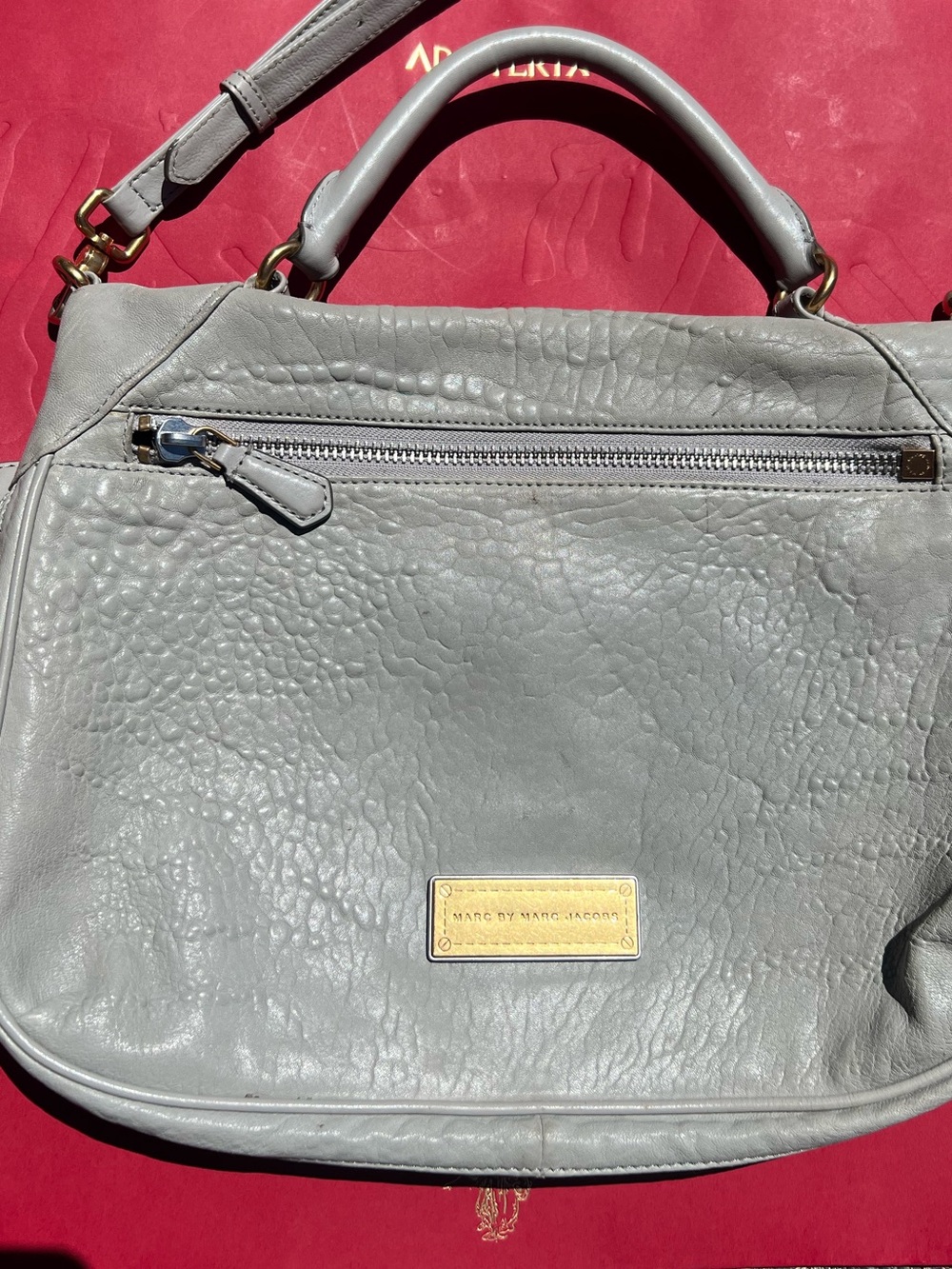 Marc by Marc Jacobs Light Gray Pebbled Leather Satchel with Top Handle